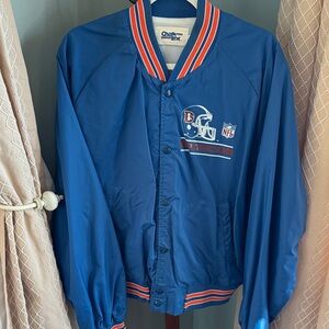 NFL Broncos Light Blue Satin Jacket with Orange and White Logos